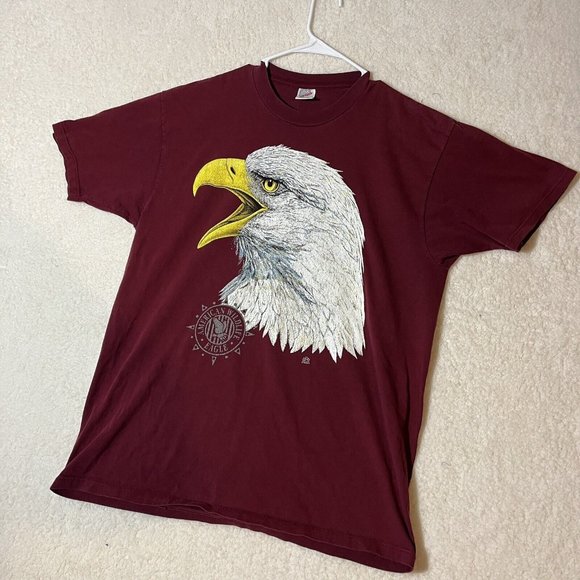 Vintage Bald Eagle T-Shirt Mens XL Jerzees Made In USA Maroon Graphic Logo - Picture 2 of 11